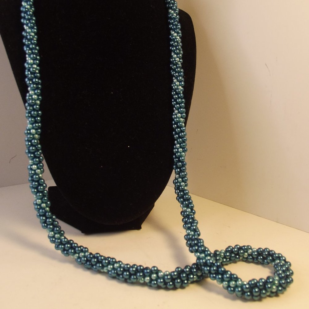 Vintage Crochet Strand of mini metallic blue & light blue pearls